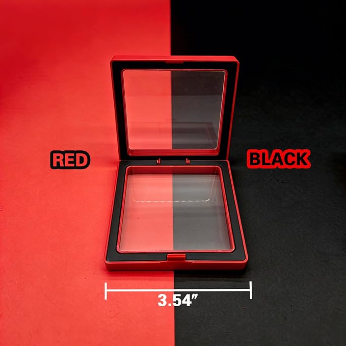12 PCS Dual-Color Packaging Box 3D Floating Frame Display Stand, Color-Matching Packaging Display Box, Transparent Window Jewelry Case, PE Film Anti-Oxidation Storage Case. (Red+Black) - Image 5