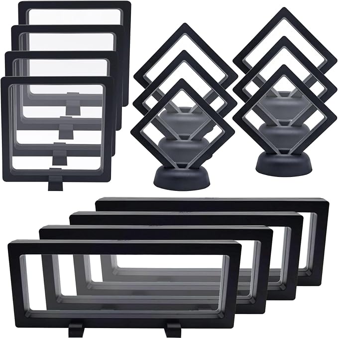 14 Pcs 3D Floating Display Case Floating Frame Display Holder Stands Transparent PE Jewelry Storage Box for Challenge Coin Medal AA Medallions (Black) by Unknown