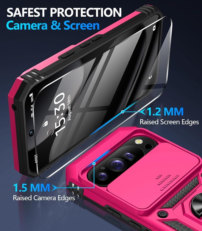 Taisairu for Google Pixel 10 Case/Pixel 10 Pro Case with Screen Protector & Slide Camera Lens Cover,Built-in Ring Stand Protective Phone Case for Pixel 10 Case/Google Pixel 10 Pro Case (Hot Pink) - Image 7