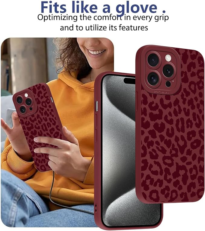 Cute Burgundy Cheetah Print Phone Case for iPhone 15 Pro Max 6.7" | Aesthetic Leopard Pattern Design Cover Full Camera Lens Protective Shockproof Soft Slim TPU Funda for Women Girls - Image 7