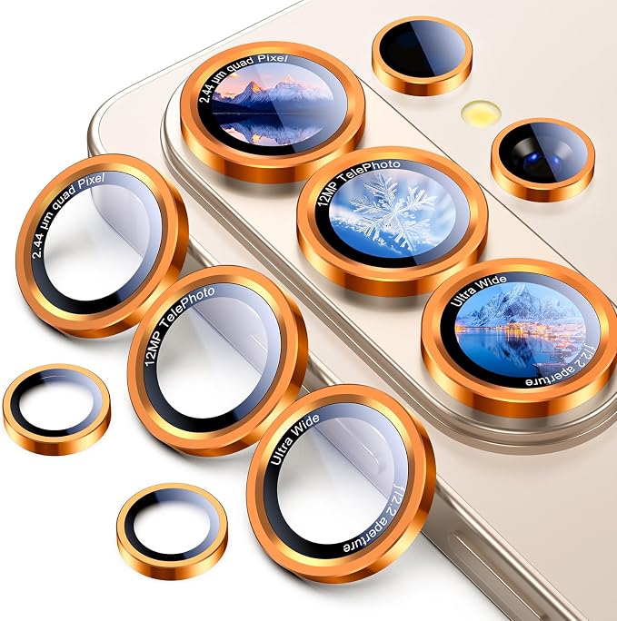 Uyiton for Samsung Galaxy S26 Ultra Camera Lens Protector, Unique Design | Case-Friendly, Not Easy to Break, Military-Grade Sapphire Glass with Aluminum Metal Rear Camera Screen Cover, Orange - Image 9