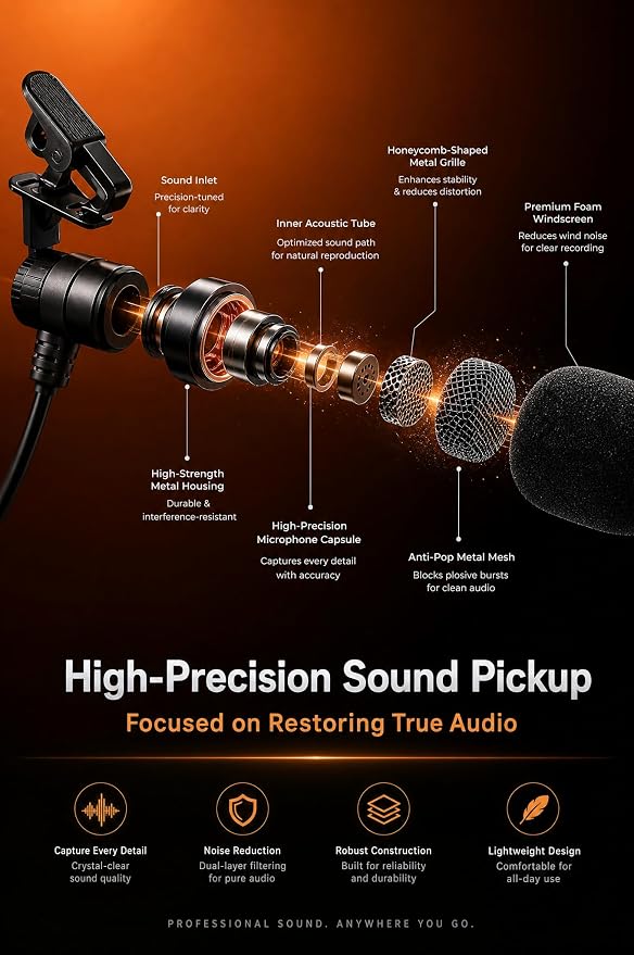 Wireless Lavalier Microphone, 12H Lapel Microphone with Digital Display & Smart Noise Cancellation, Mini Clip On Mic for iPhone Android Type-C, Recording Mic for YouTube TikTok Vlog Podcast Interview - Image 7