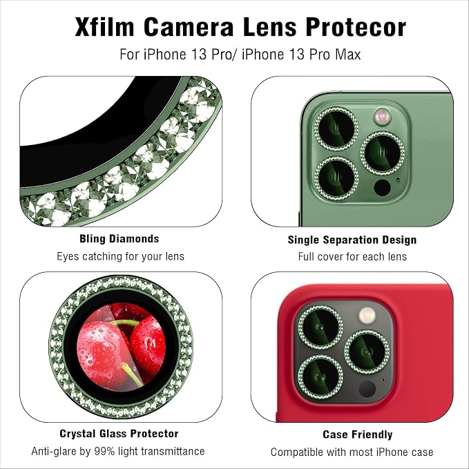 iPhone 13 Pro/13 Pro Max Camera Lens Protector Diamond, Alpine Green | Individual Metal, 9H Hardness, Scratch Resistant, Shockproof, Drop Protection, Case Friendly, Stylish Accessories - Image 3