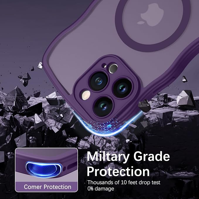 BENTOBEN Magnetic for iPhone 14 Pro Max Case, Cute Wavy [Full Camera Protection][Compatible with MagSafe] Matte Anti-Slip Bumper Women Girls Boys Protective Cover for 14 ProMax 6.7", Deep Purple - Image 6