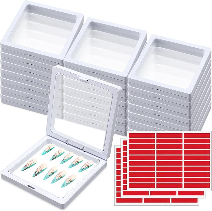 meekoo 30 Pcs Press on Nail Packaging Box with 90 Pcs Adhesive Double Sided Tape Artificial Nail Display Case Storage Container Box Acrylic Packaging Organizer for Art Home Salon(White) by meekoo