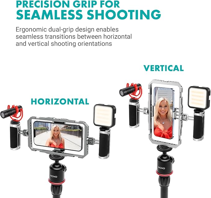 Movo iFilmer-PRO Smartphone Video Rig Kit | Stabilizer Cage, Dual Grips, VXR10 Shotgun Microphone, iPhone/Android - Image 6