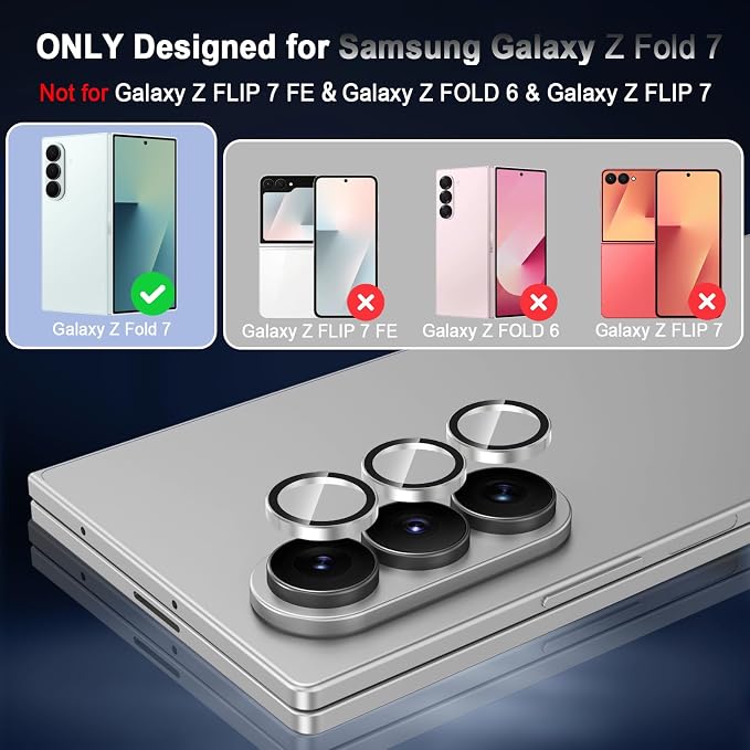 Meshine for Samsung Galaxy Z Fold 7 Camera Lens Protector,Scratch Proof,Strong Adsorption,9H Hardness with Metal Ring Camera Cover,Ultra Thin Case Friendly, Accessories Lens Protector,Sliver - Image 2
