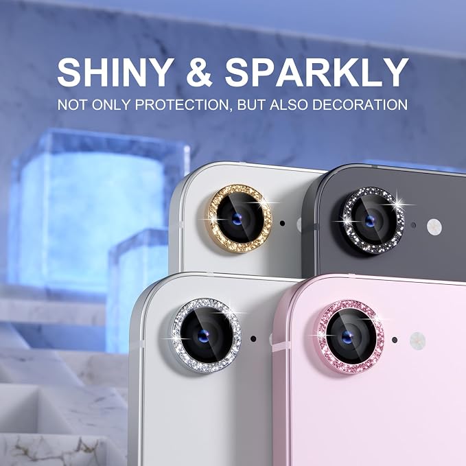 Choiche for iPhone 17e / 16e Camera Lens Protector Bling, Glitter-Silver | Ultra HD, 9H Tempered Glass Camera Cover Screen Protector Metal Individual Ring Decoration Accessories, 1-Lens, 6.1-inch - Image 7
