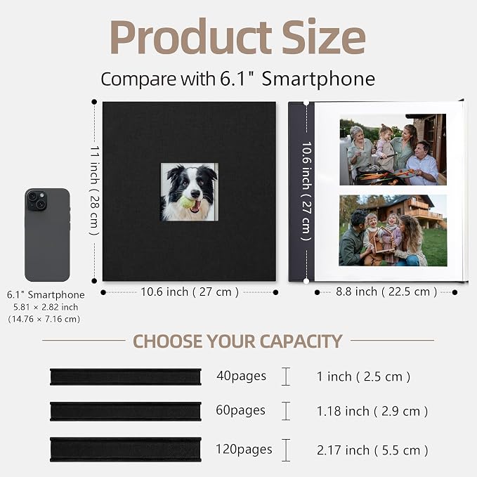 Vienrose Large Self Adhesive Photo Album with Window 11x10.6 60 Pages White | Linen Cover, Scrapbook, Fits 4X6 8X10 Pictures, Metallic Pen Included, Diy - Image 8
