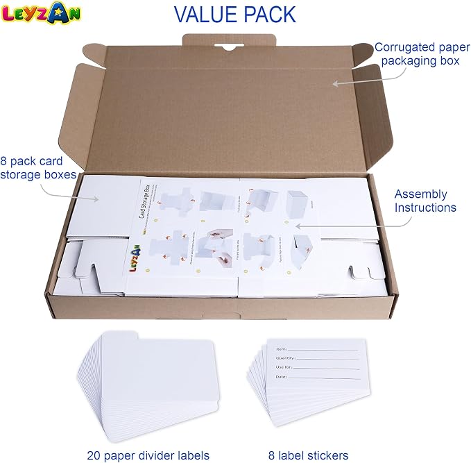 Trading Card Storage Box, 8-Pack 1000 Count Cardboard TCG & Sport Card Box | Trading Card Storage with Divider and Labels, Card Organizer Box for MTG, Magic, Football, Basketball, Game Card Collections - Image 7