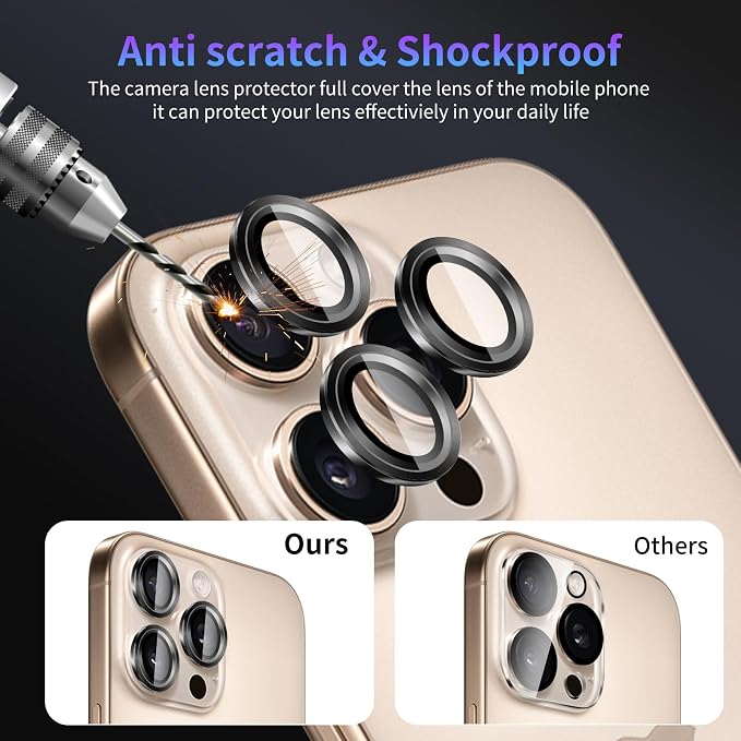 Camera Lens Protector for iPhone 14 Pro/14 Pro Max/15 Pro/15 Pro Max | iPhone 16 Pro/16 Pro Max,Camera Cover,HD Clear,Anti-Scratch Lens Screen Protector Film,Case Friendly,Black Titanium,1 Pack - Image 4