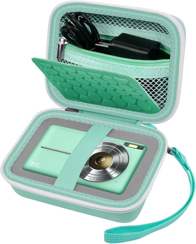 Comecase Digital Camera Case for Kodak PIXPRO FZ45 FZ55, Light Green | Fits Cameras up to 4.33 x 3.07 x 2.3 in, Pre-Cut Foam, Elastic Strap&Hand Strap, Mesh Pocket for Accessories, Case Only by COMECASE