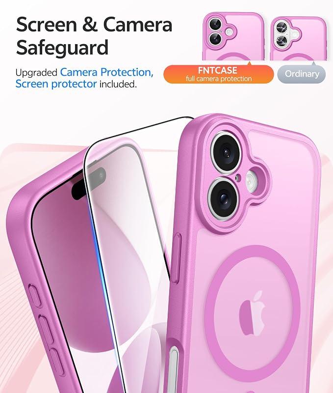 FNTCASE for iPhone 17 Case, Compatible with Magsafe, Glass Screen Protector | Full Camera Protection, Translucent Matte, 14FT Military Grade Drop Proof, Shockproof Protective Phone Cover, Pink - Image 4