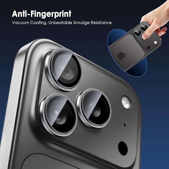 Camera Lens Protector for iPhone 17 Pro & 17 Pro Max, Titanium | AR+AF, 9H Tempered Glass, Individual Metal Ring, Anti Glare, Fall Protection, Camera Screen Cover - Image 6