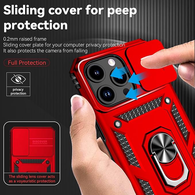 HNHYGETE for iPhone 15 Pro Case with HD Screen Protector: [Military Grade 20ft. Drop Tested] Ring Shockproof Protective Phone Case for - iPhone 15 Pro (Red) - Image 4