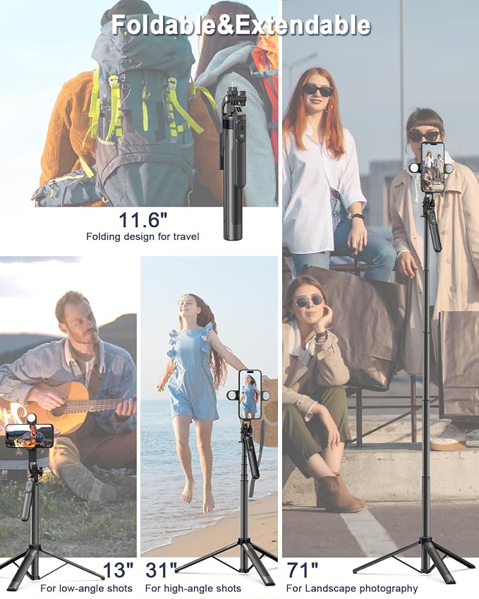 Yeaki 71" Phone Tripod,Tripod for iPhone with Fill Light and Rechargeable Remote,Aluminum Selfie Stick Phone Stand Compatible with Cell Phone/Camera/Ring Light/DJI/GoPro - Image 6