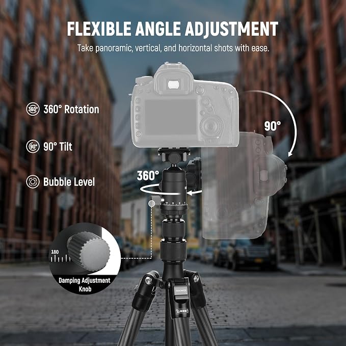 NEEWER Carbon Fiber Camera Tripod Monopod, 65" Lightweight Compact Portable Travel DSLR Video Stand, 360° Ball Head, Anti Slip QR Plate, Inverted Central Axis, Reversible Legs, Max Load 13.2 lbs, TP39 - Image 6