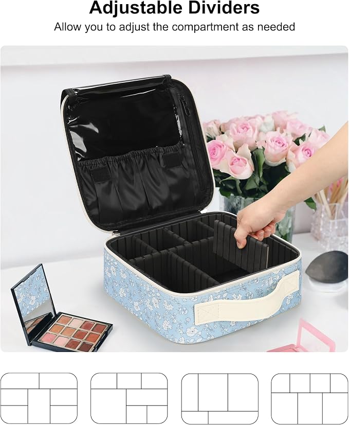 Relavel Travel Makeup Case, Professional Makeup Artist Makeup Bag, Portable Makeup Train Case Organizer with Adjustable Dividers, Cute Cosmetic Bags Birthday Gifts for Girls and Women - Image 2