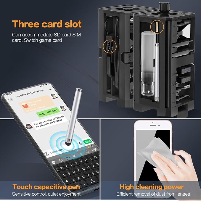 34-in-1 for iPhone Cleaning Kit, Sunoyar Airpods Cleaning Kit Multi-Functional, Laptop Cleaning Kit with Portable Storage Case for iPhone Charging Port USB C Cell Phone Android Keyboard Earbud Black - Image 7