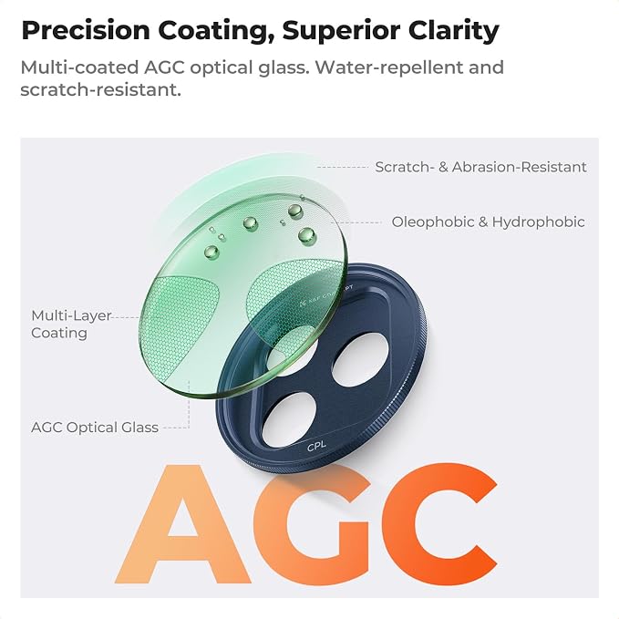 K&F CONCEPT Snap-On CPL Filter Compatible with iPhone 17 Pro Max/17 Pro | 9.5g Ultra-Lightweight Polarizing Filter with Snap-on Deco Mount, AGC Glass 28-Layer Coating Anti-Reflection, FA301 - Image 6