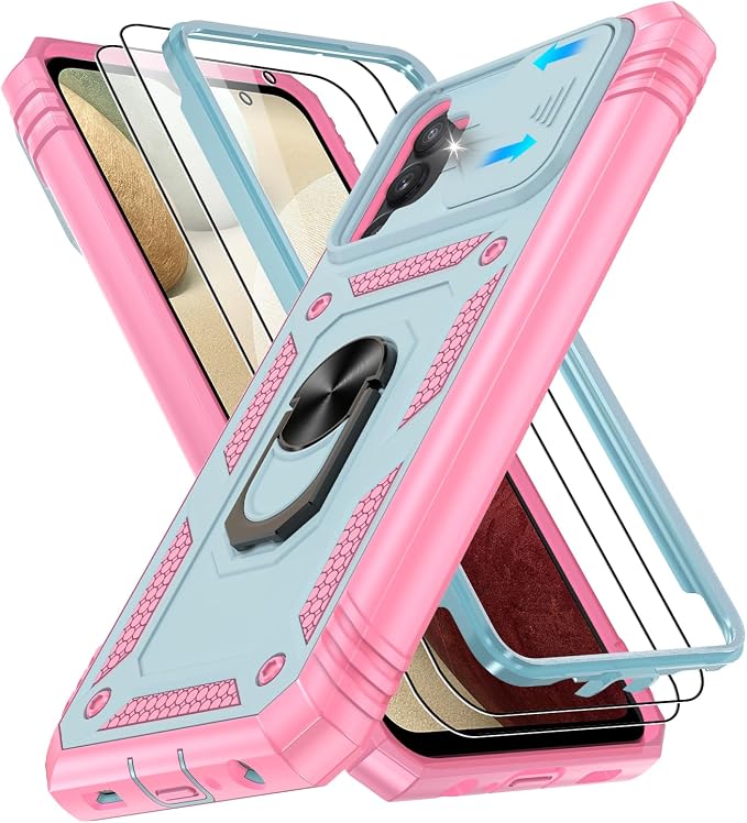 Gritup for Galaxy A32 5G Case Military-Grade Shockproof with Kickstand | with 2 PCS Screen Protector, Slide Camera Cover, Heavy Duty Outdoor Protection Funda para Galaxy A 32 Cover-Green+Pink by Gritup