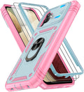 Gritup for Galaxy A32 5G Case Military-Grade Shockproof with Kickstand | with 2 PCS Screen Protector, Slide Camera Cover, Heavy Duty Outdoor Protection Funda para Galaxy A 32 Cover-Green+Pink by Gritup