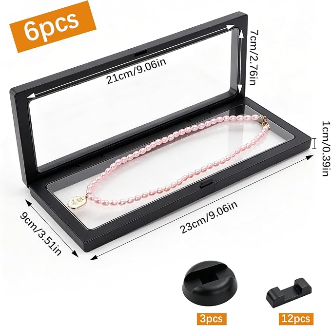 6 Pcs 3D Floating Frame Case, Clear Challenge Coin Display Stand | 2 Bases Option, Transparent PE Film Storage Box Holder for Jewelry, Medals, Specimens, Rocks, Fossils, Gemstones - Image 3