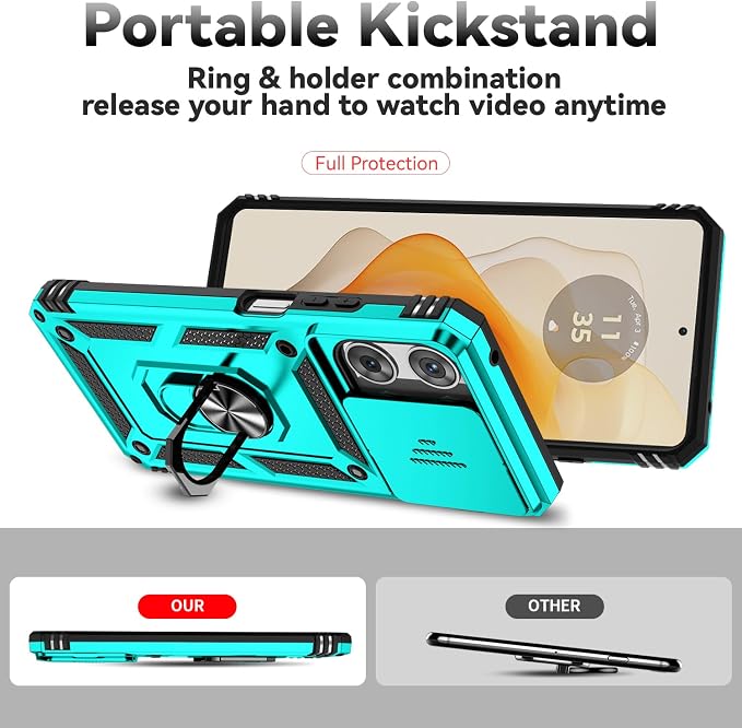for Motorola Moto G 2025 / Moto G 2026 / Moto G Play 2026 Case, with Slide Camera Cover HD Screen Protector [Military Grade 16ft. Drop Tested] Ring Holder Kickstand Protective Phone Case, Mint - Image 7