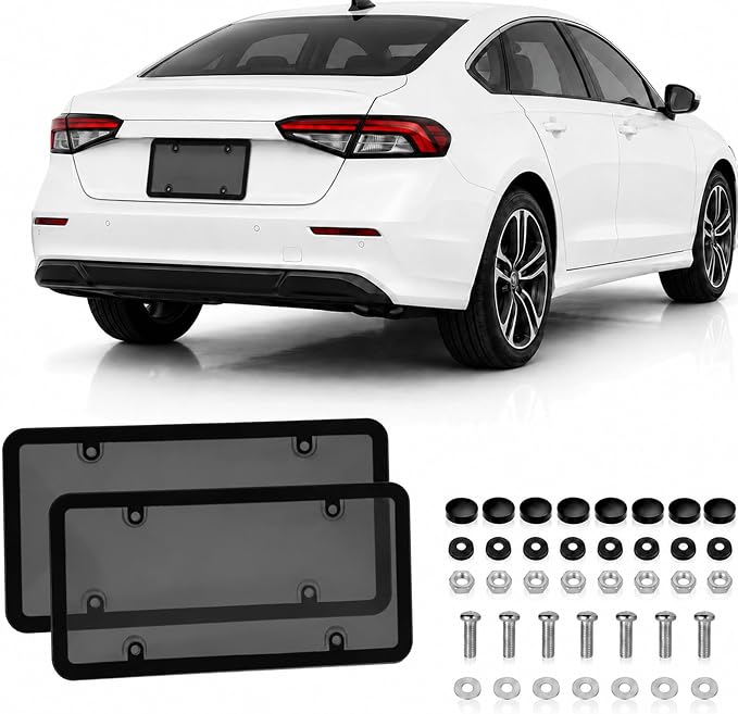 License Plate Camera Blocker, Transparent License Plate Cover Paired with A Silicone Licenses Plates Frame, Easy to Install, Suitable for Front and Rear Licenses Plates (Black-B) by Unknown
