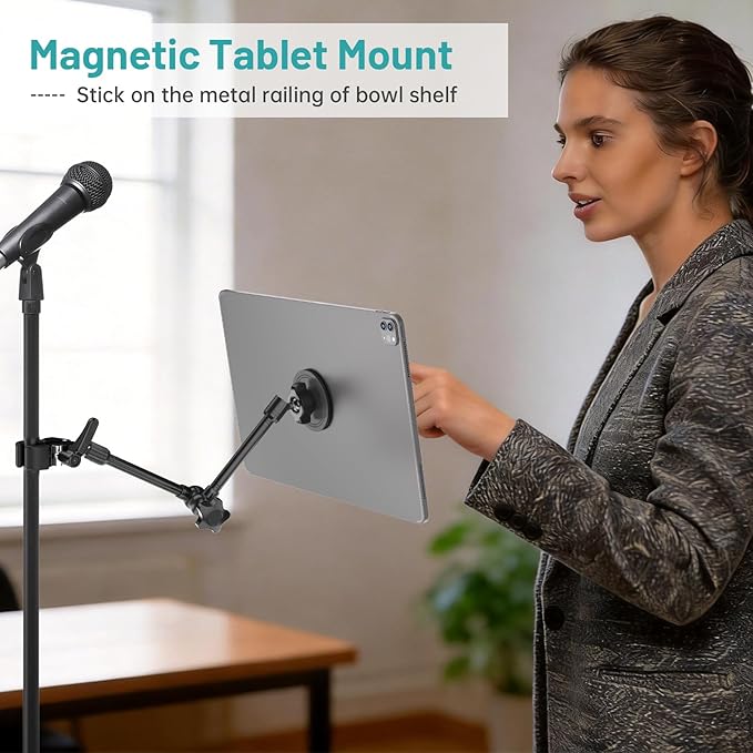Magnetic iPad Holder Alloy Magic Arm Mount for Microphone Music Stand | Strong 20xN52 Magnets 360°Adjustable Tablet Mount,Compatible with MagSafe 4.7~13.5"iPad/Pro/Mini/Air,Galaxy Tab/Nexus/iPhone - Image 2