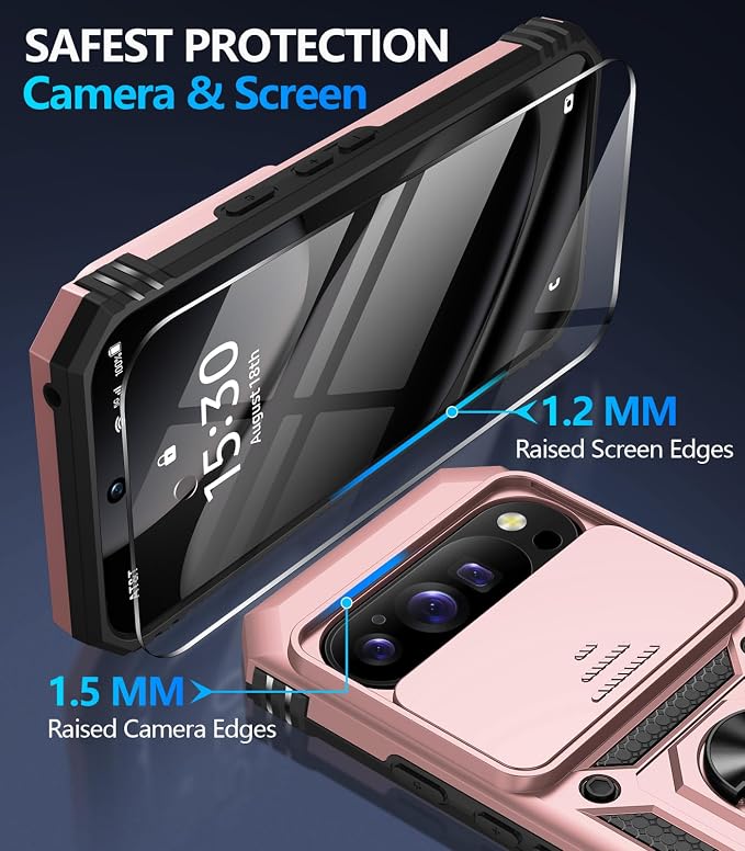 Taisairu for Google Pixel 10 Case/Pixel 10 Pro Case with Screen Protector & Slide Camera Lens Cover,Built-in Ring Stand Protective Phone Case for Pixel 10 Case/Google Pixel 10 Pro Case (Rose Gold) - Image 7
