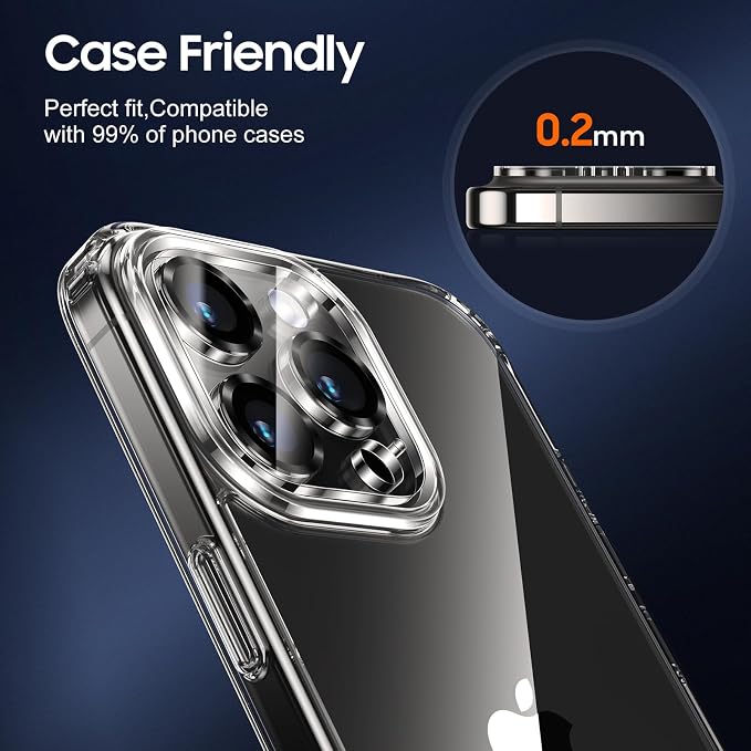 UniqueMe for 3 Pack iPhone 15 Pro/15 Pro Max Camera Lens Protector-Grey | Drop Protection, Case Friendly, 9H Tempered Glass, Camera Cover Screen, 2023 New Version - Image 6