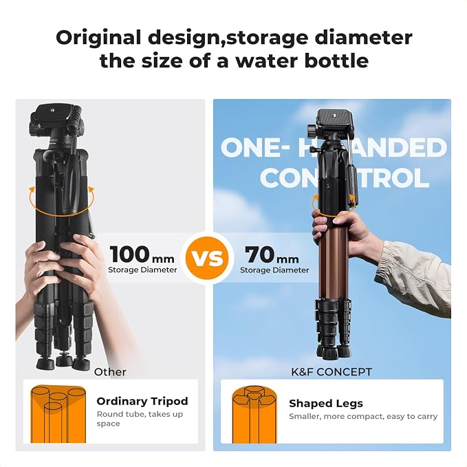 K&F CONCEPT 75" Aluminum Camera Tripod, Lightweight and Compact for Travel | Compatible with Canon Nikon DSLR Camera, Cellphone Clip and Remote Control for Shooting and Video Recording S255A3+BV01 - Image 2