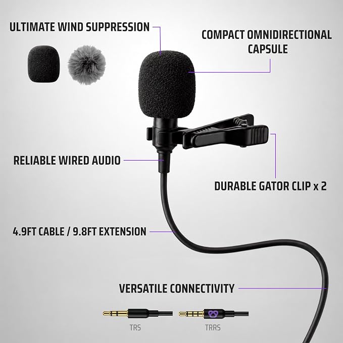 Purple Panda Lavalier Microphone for GoPro, DJI, Insta360 Mic Adapters | Wired Motovlogging Lapel Mic for Go Pro Media Mod, 3.5mm, Osmo Action & Insta360 Audio Adapters, Motorcycle Helmet Clip On - Image 5