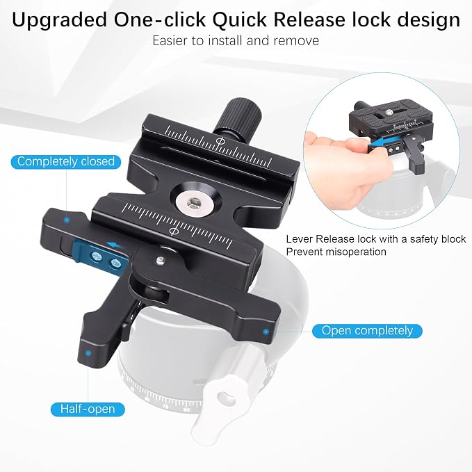 46mm Low ProfileTripod Ball Head with Lever Release ARTCISE Heavy Duty Ball Head Camera Ball Head with Arca Swiss Quick Release Plate for Camera Tripod Monopod DSLR Camcorder Telescope Max Load 55lbs - Image 7