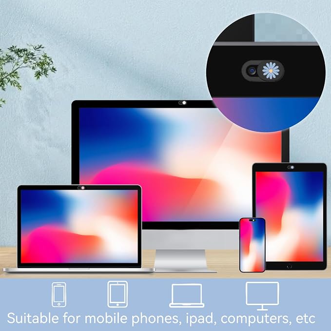 6Pcs Laptop Camera Covers Webcam Cover Slide Floral Daisy Pattern Privacy Security Guard Slide Phone Webcam Protector for Laptop Desktop Computers Smartphones Tablet Notebook Mini PC - Image 6