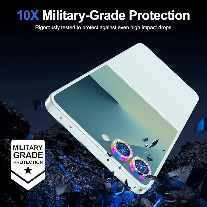 for Samsung Galaxy Z Flip 7 Camera Lens Protector, Individual Metal Ring Tempered Glass Lens Cover, [Strong Adsorption] Scratch Resistant Ultra-Thin HD Clear Lens Cover, 1 Set-Colorful Diamond - Image 5