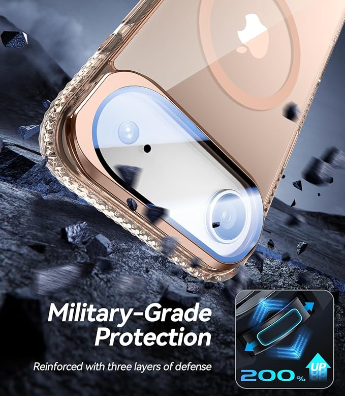 VOFATA [Upgraded Full Camera Protection] for iPhone Air Case with Camera Cover Stand [Fit for MagSafe][10FT Mil-Grade Protection] Transparent Magnetic Phone Cover for iPhone 17 Air Case, Clear Gold - Image 6