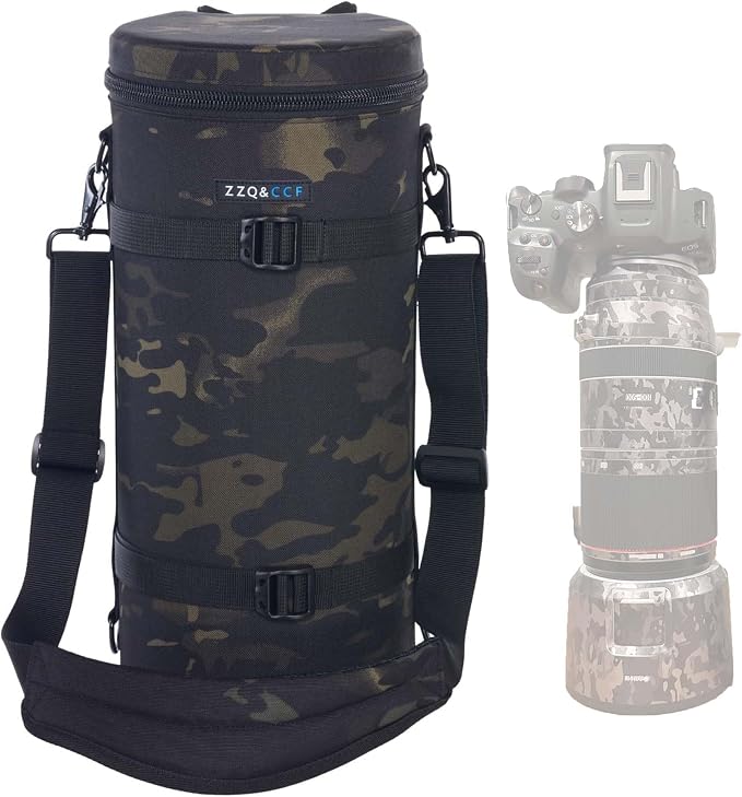 ZZQ&CCF Camera Lens Pouch Bag for Canon RF100-500mm F4.5-7.1 L is USM Lens, Large Thick Lens Carry Bag, Water Resistant Protective Case for Super-telephoto Zoom #Black Camo by ZZQCCF