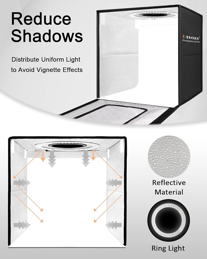Light Box Photography, 16x16 Inch Photo Light Box with 160 Dimmable LED Lights (CRI 97+), 6 PVC & 2 Paper Backdrops, Portable Studio Box for Product Photography: Jewelry, Food, Shoes - Image 3