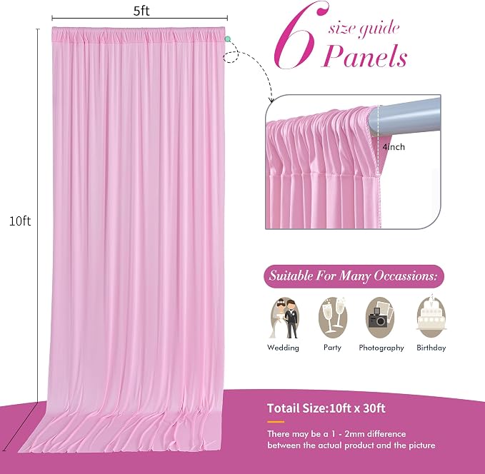30 ft x 10 ft Wrinkle Free Baby Pink Backdrop Curtain for Parties, 6 Panels 5ftx10ft Thick Polyester Photo Backdrop Drapes for Baby Shower Birthday Party Photography Wedding Backdrop Stand - Image 5