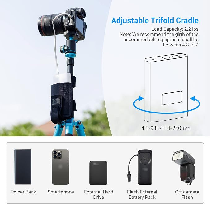 JJC Equipment Mounting Strap for Power Bank on Tripod for Long Time Photography,Remote/Off-Camera Flash Holder Strap for Photographer Videographer,Hard Drive/Computer Power/Smartphone Holder Strap - Image 2