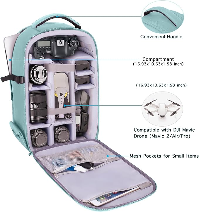 MOSISO Camera Backpack, DSLR/SLR/Mirrorless Photography Camera Bag | 15-16 inch Waterproof Hardshell Case with Tripod Holder&Laptop Compartment Compatible with Canon/Nikon/Sony, Aquamarine - Image 2