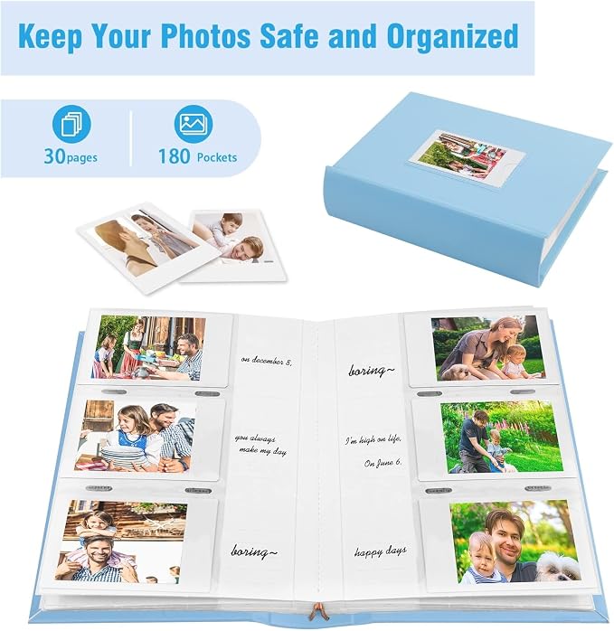 Veicevol 180 Pockets Photo Album for Fujifilm Instax Mini Camera, Blue | Photo Album with Writing Space for Polaroid, Leather Cover, Secure Storage, Capture Every Story, Collect Precious Moments - Image 4