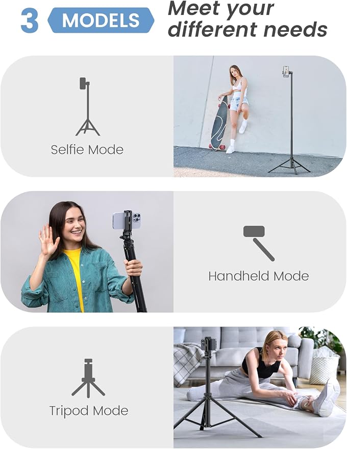 86'' Phone Tripod & Selfie Stick, Tripod for iPhone with Detachable Remote, Portable Phone Tripod Stand for Video Recording, Travel Tripod for Cell Phone, Compatible with Smartphones, DSLR - Image 2