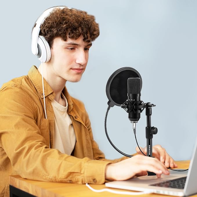 Multifunctional Desktop Microphone Stand, Adjustable Mic Stand Desk with Pop Filter, Shock Mount, Microphone Clip, 5/8" to 3/8" Metal Screw Adapter (Pack of 2) - Image 2
