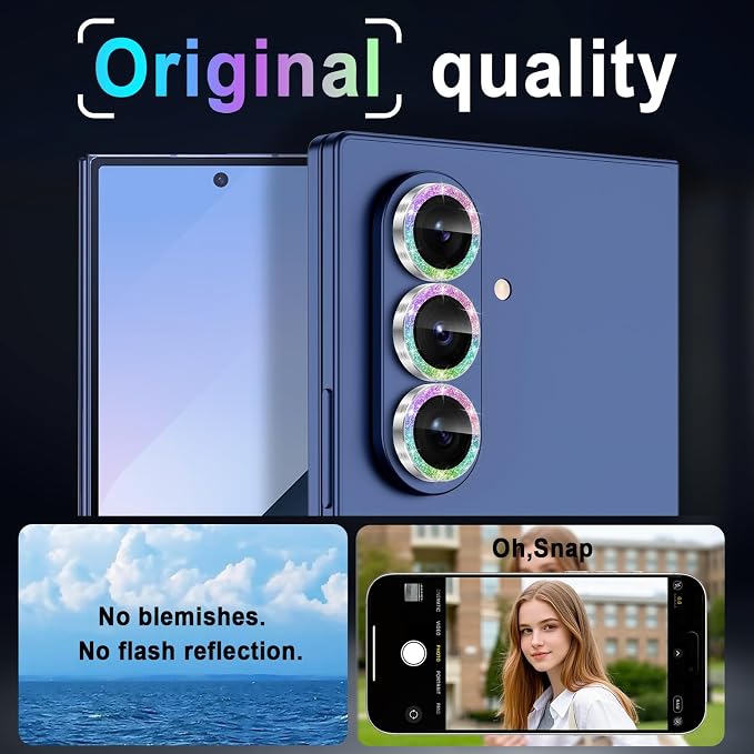 Meshine for Samsung Galaxy Z Fold 8 Ultra Camera Lens Protector,Scratch Proof,Strong Adsorption,9H Hardness with Metal Ring Camera Cover,Case Friendly,Accessories Lens Protector,Glitter Colorful - Image 6