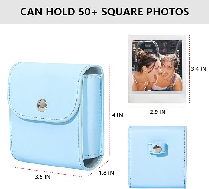 CAIYOULE Square Photo Pouch for Fujifilm Instax SQ Films, Blue | PU Picture Holder Case for Fujifilm Instax SQ1/40/20/10/6/SP-3 2.9x3.4" Film, Photo Storage Pocket, Can hold 50+ SQ Photos - Image 2