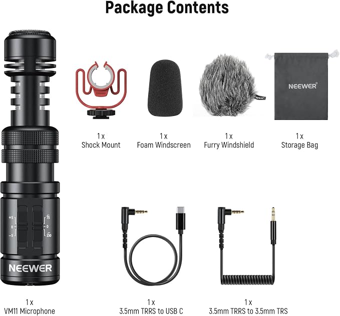 NEEWER Plug & Play Vlog Microphone, 20-20KHz Mini Supercardioid Mic with 3.5mm TRRS, Low Frequency Cut, Gain Control, Two OTG Compatible with iPhone 16 15 S25 Ultra Android Tablet Mac Camera, VM11 - Image 9