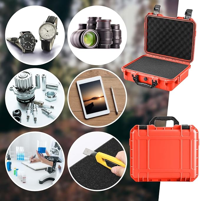 Relaxweex 1 Pcs Waterproof Hard Case with DIY Customizable Foam Insert Portable Protective Case with Knife for Camera Drones Equipments Tools Test Instruments(Reddish Orange,8.5 x 6.5 x 3.7 Inch) - Image 7